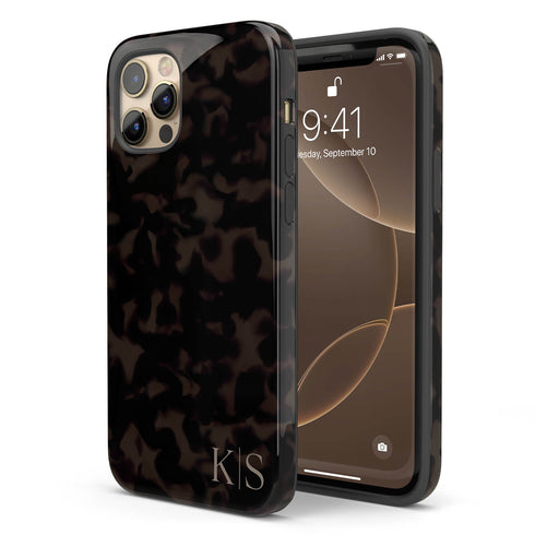 Custom Initials Dark Tortoiseshell iPhone Case - Edge